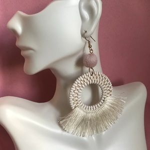 White and Pink Fringe Hood Earrings